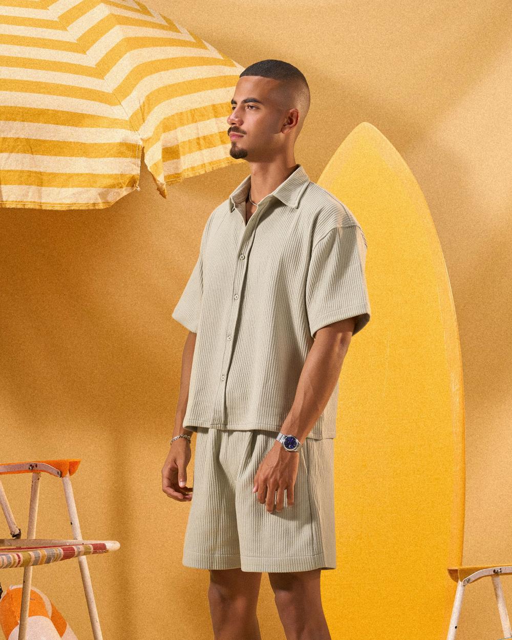 MINT GREEN RELAXED RIBBED OVERSHIRT