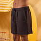 BLACK RELAXED RIBBED SHORTS