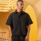 BLACK WAFFLE OVERSHIRT