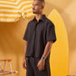 BLACK RELAXED RIBBED OVERSHIRT