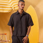 BLACK RELAXED RIBBED OVERSHIRT