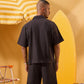 BLACK RELAXED RIBBED OVERSHIRT