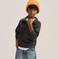 DARK GREY LITTLE ONES V-NECK COLLAR SWEATSHIRT