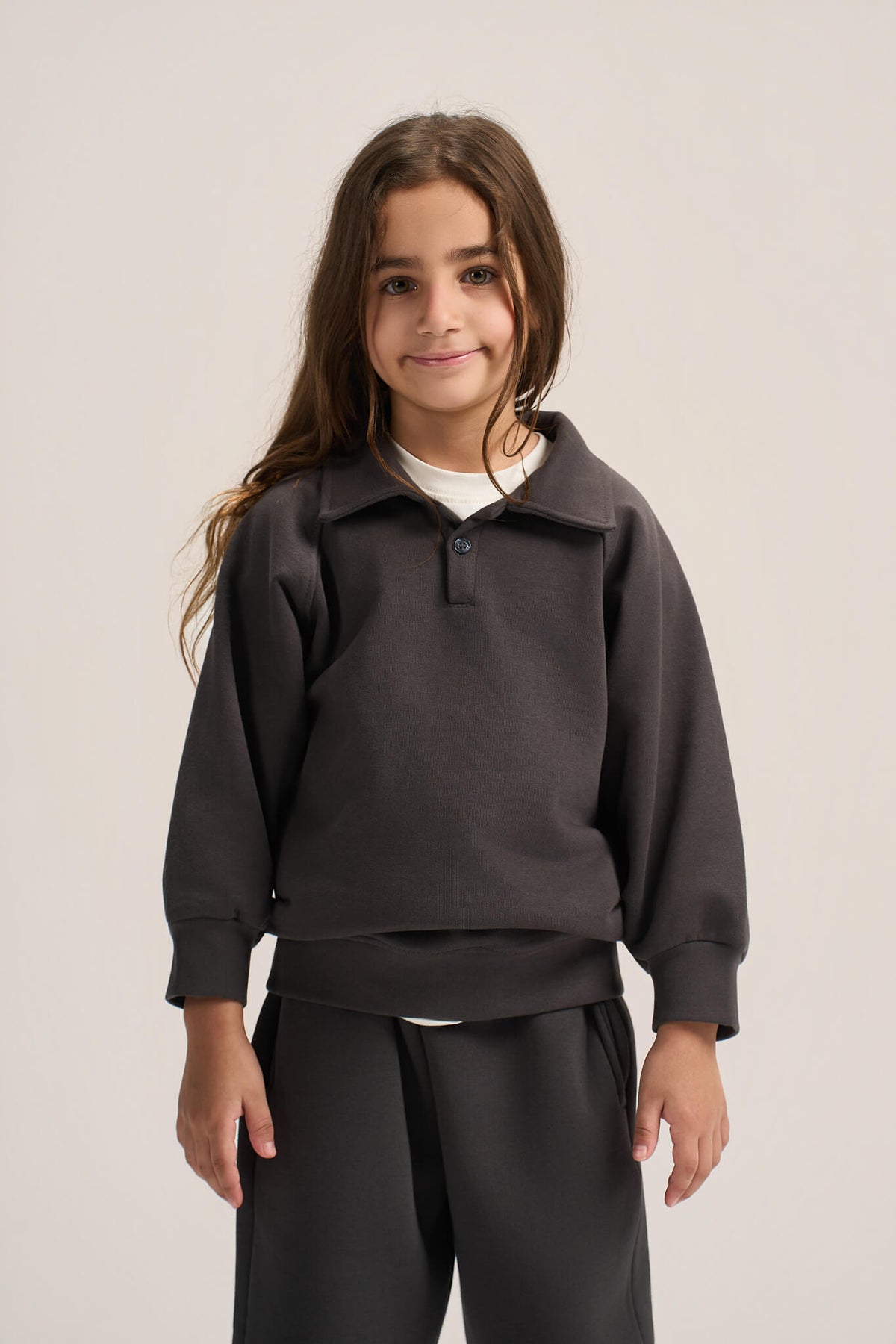 DARK GREY LITTLE ONES V-NECK COLLAR SWEATSHIRT