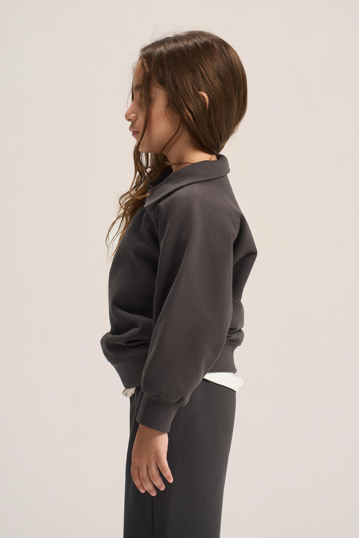 DARK GREY LITTLE ONES V-NECK COLLAR SWEATSHIRT
