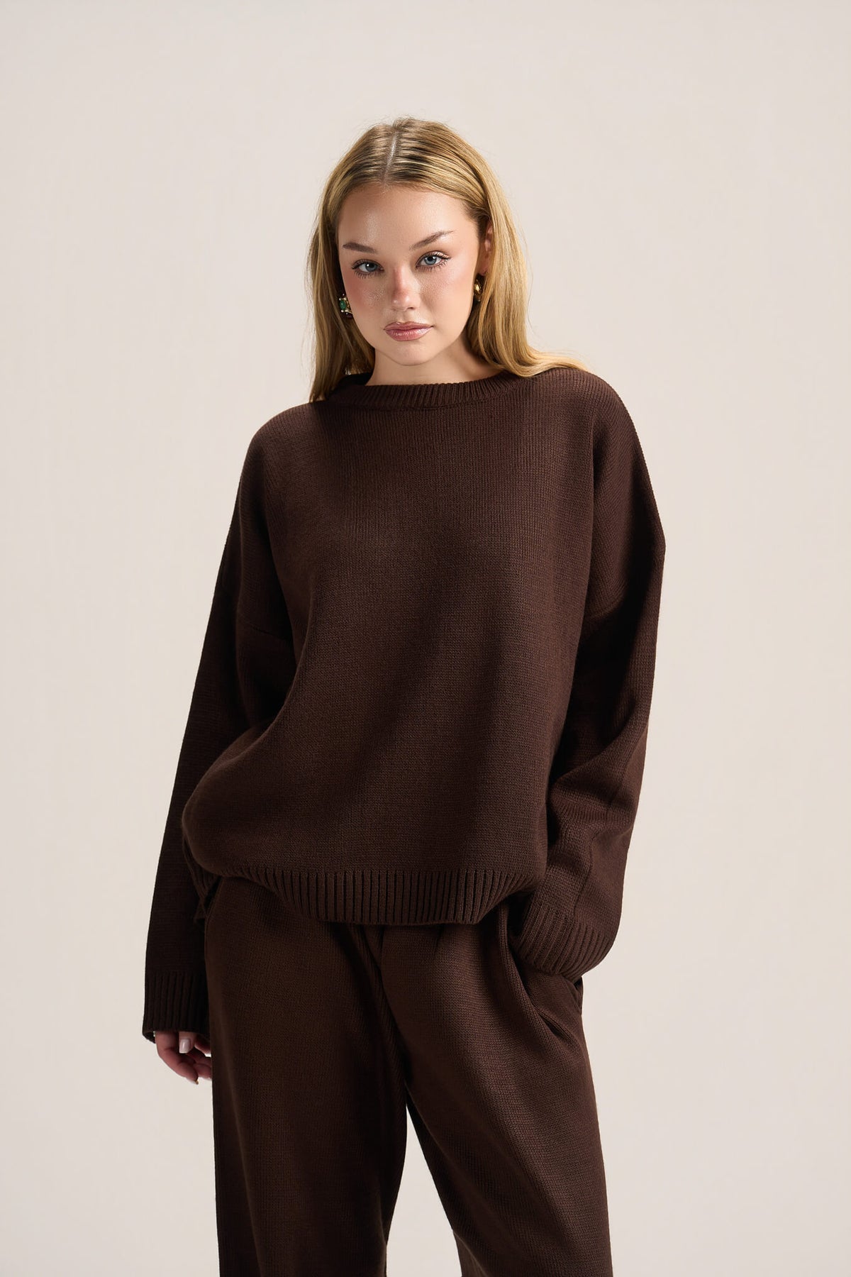 BROWN COZY KNIT PULLOVER