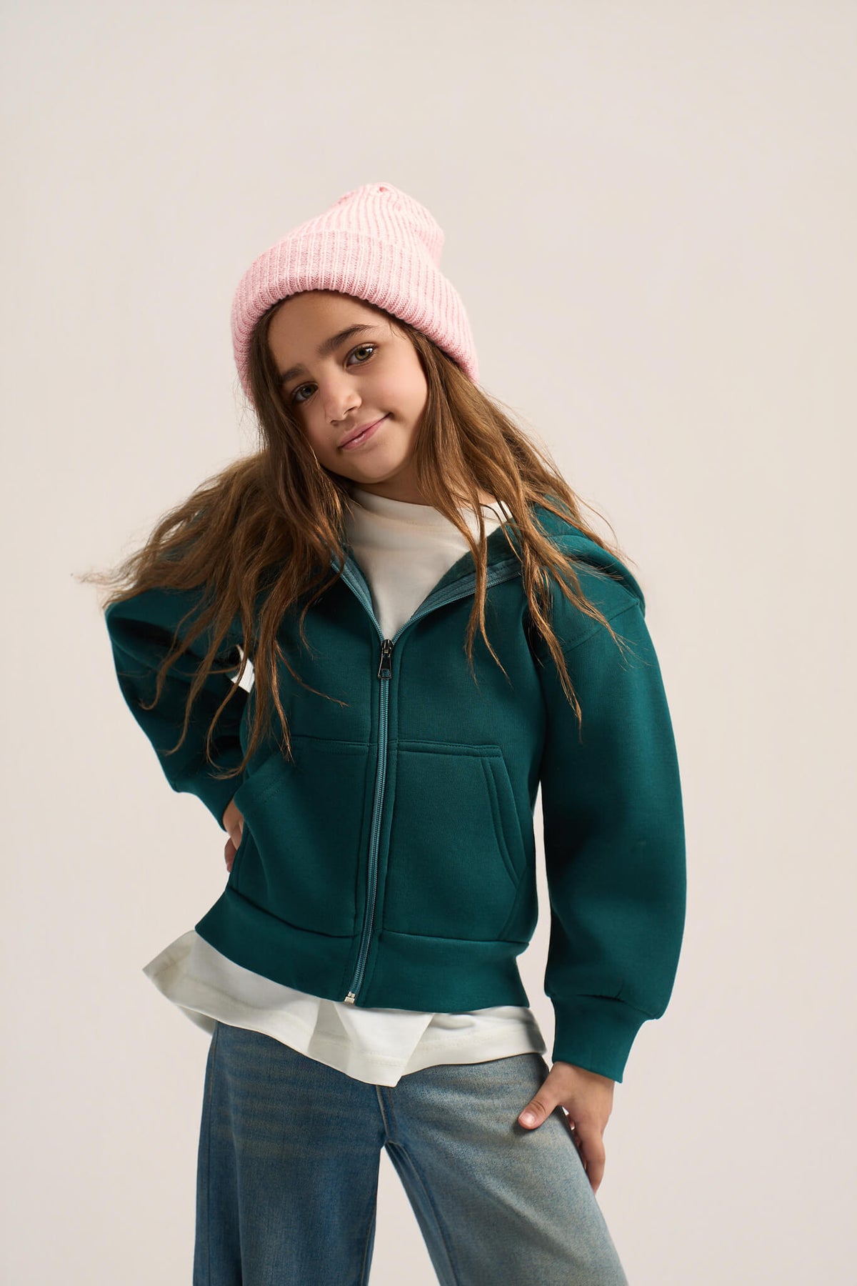 TEAL LITTLE ONES ESSENTIAL ZIP UP HOODIE