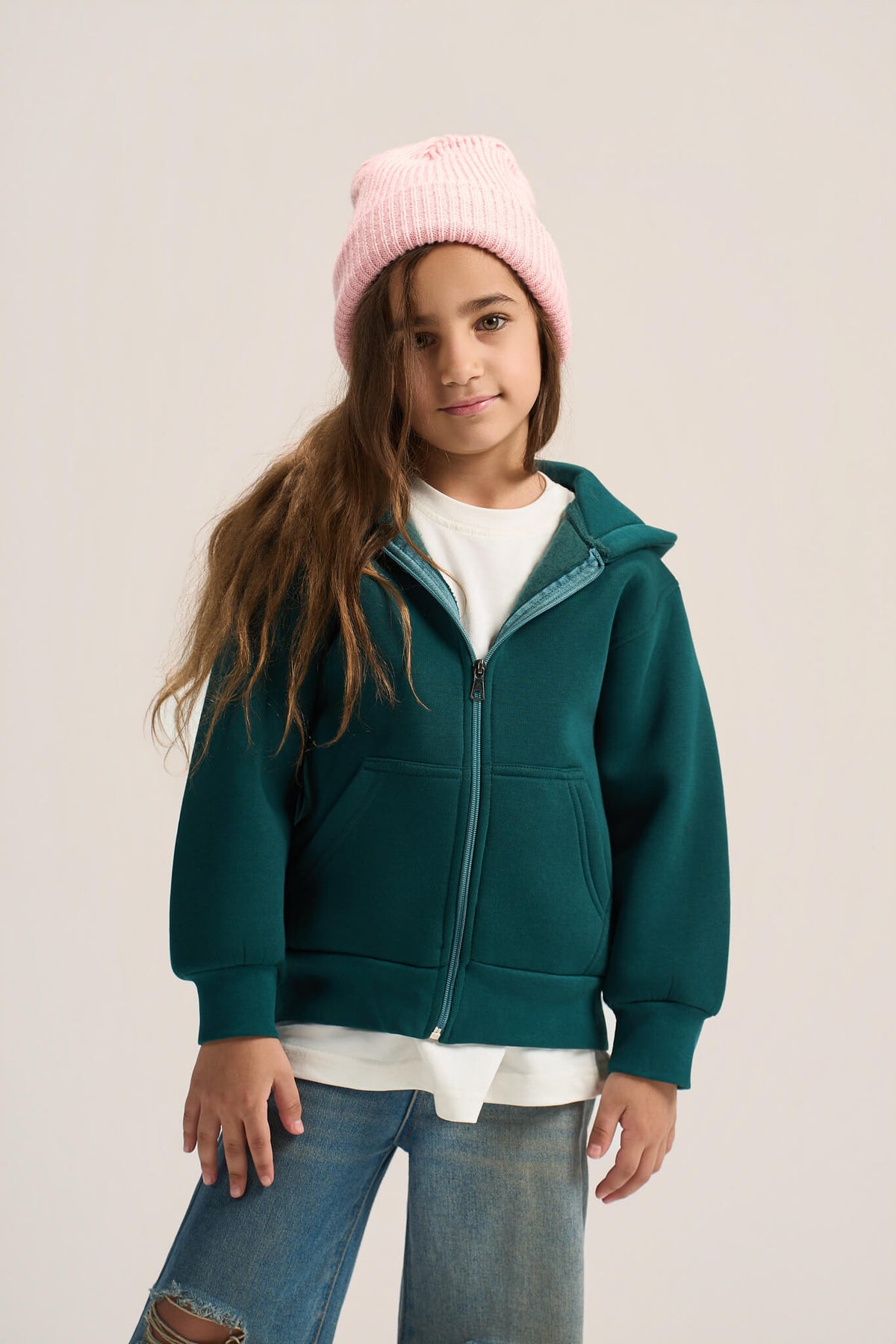 TEAL LITTLE ONES ESSENTIAL ZIP UP HOODIE