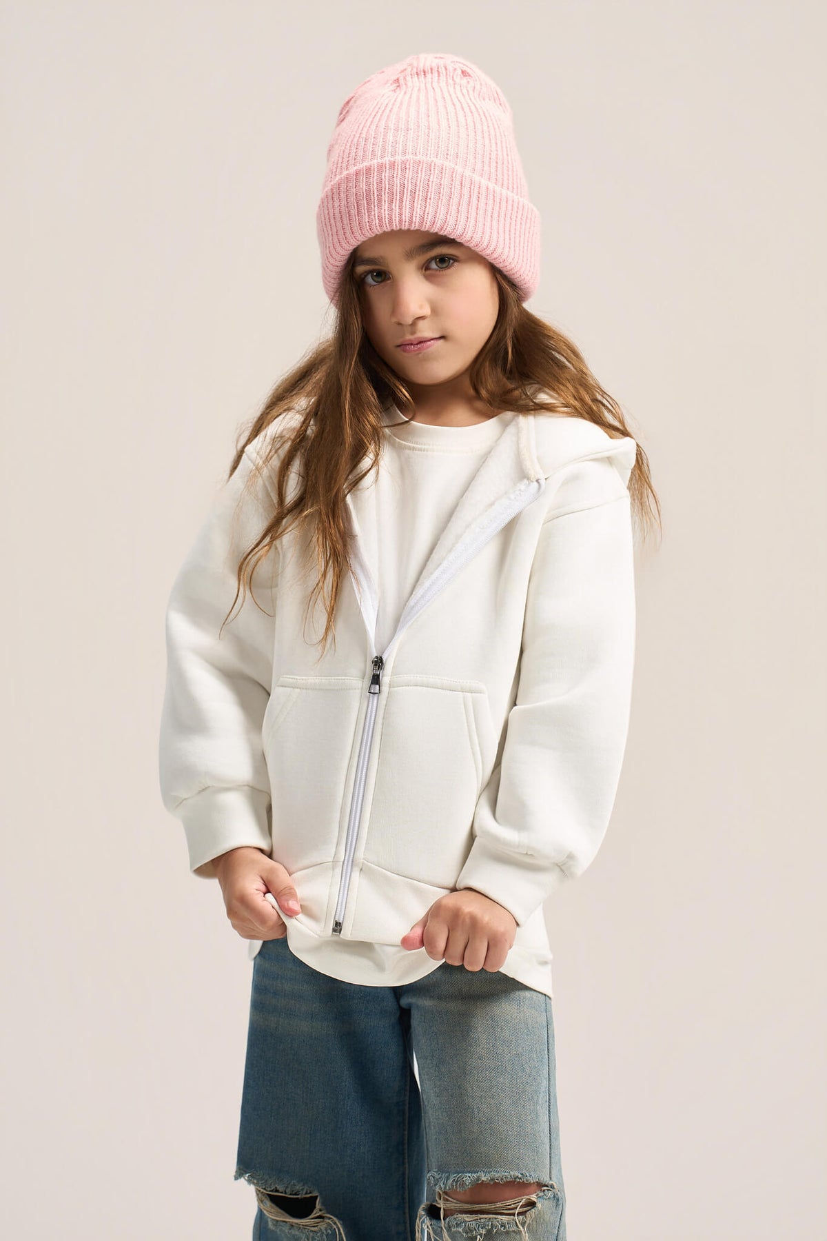OFF WHITE LITTLE ONES ESSENTIAL ZIP UP HOODIE