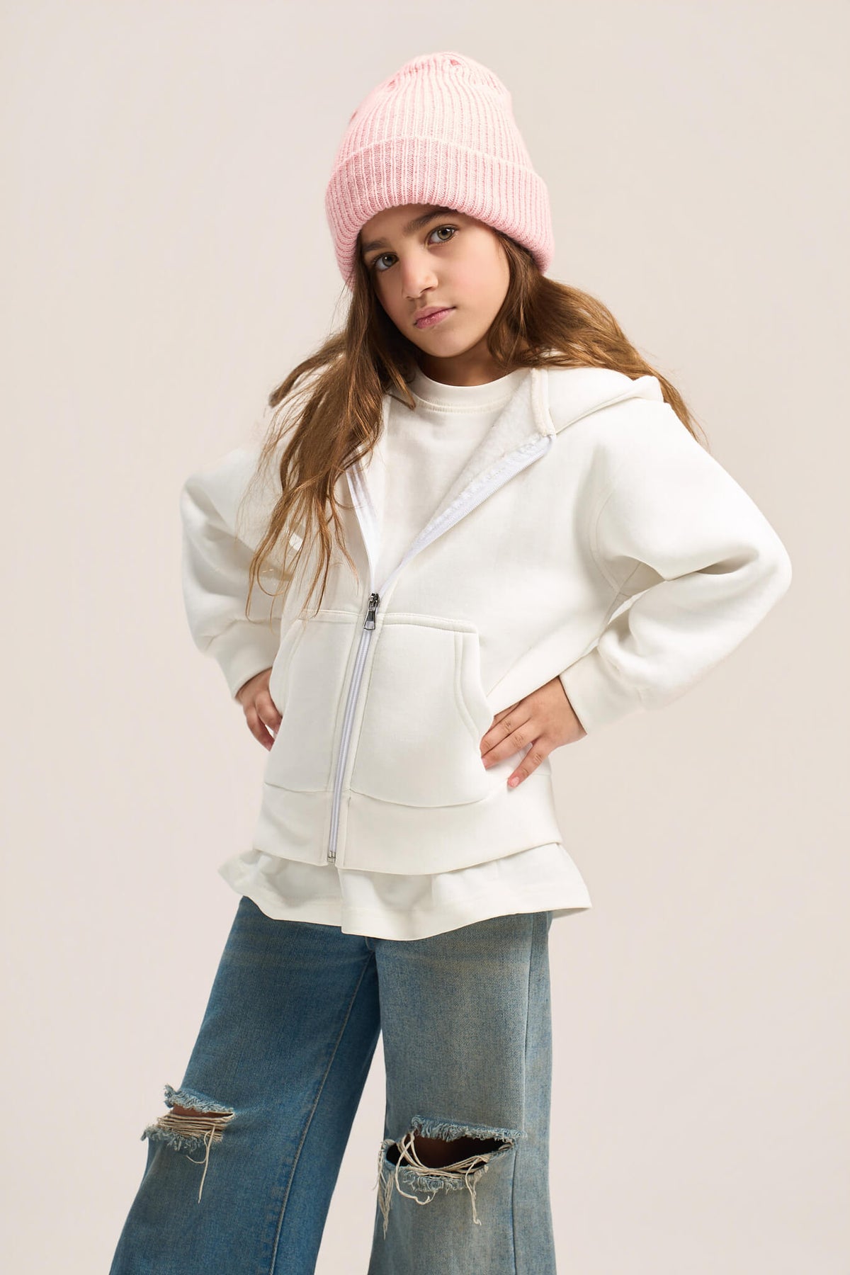 OFF WHITE LITTLE ONES ESSENTIAL ZIP UP HOODIE