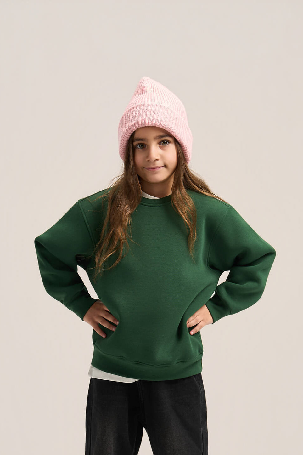 DARK GREEN LITTLE ONES BOXY-FIT CREWNECK