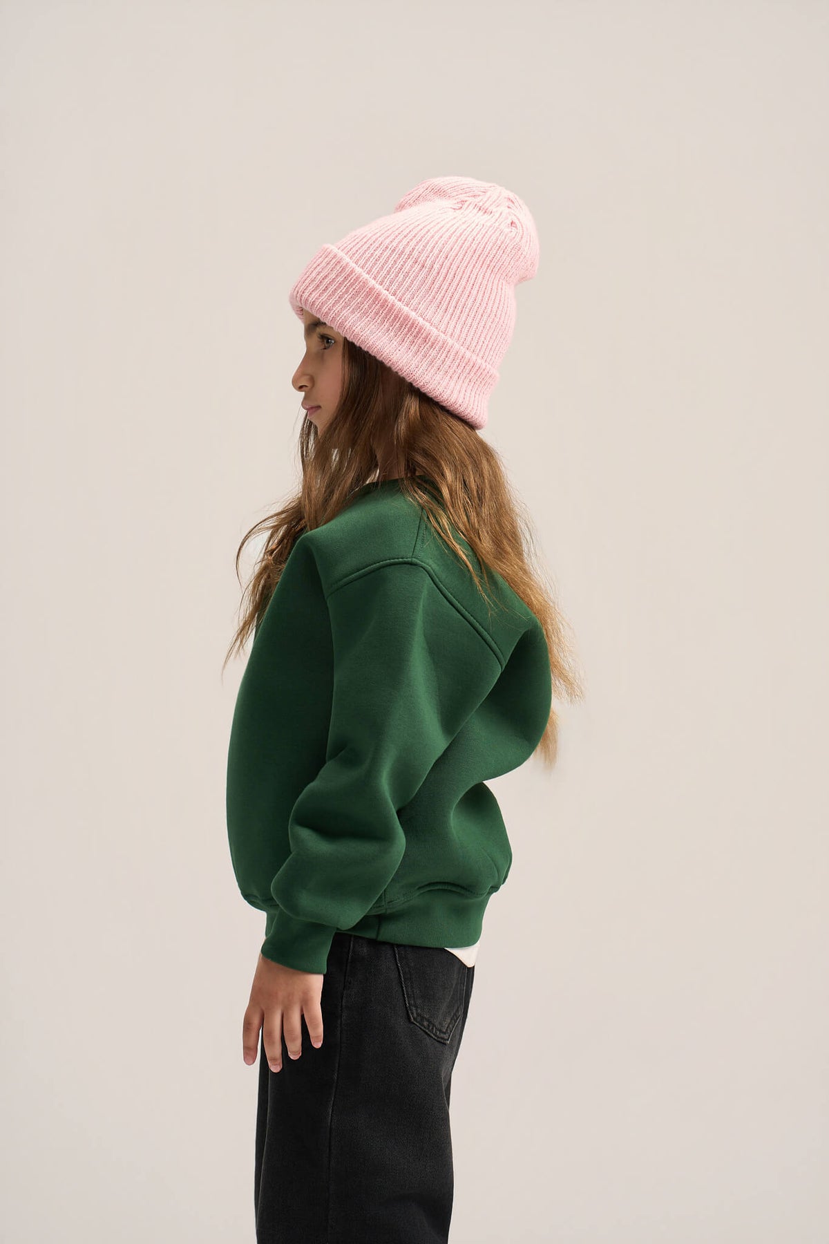 DARK GREEN LITTLE ONES BOXY-FIT CREWNECK