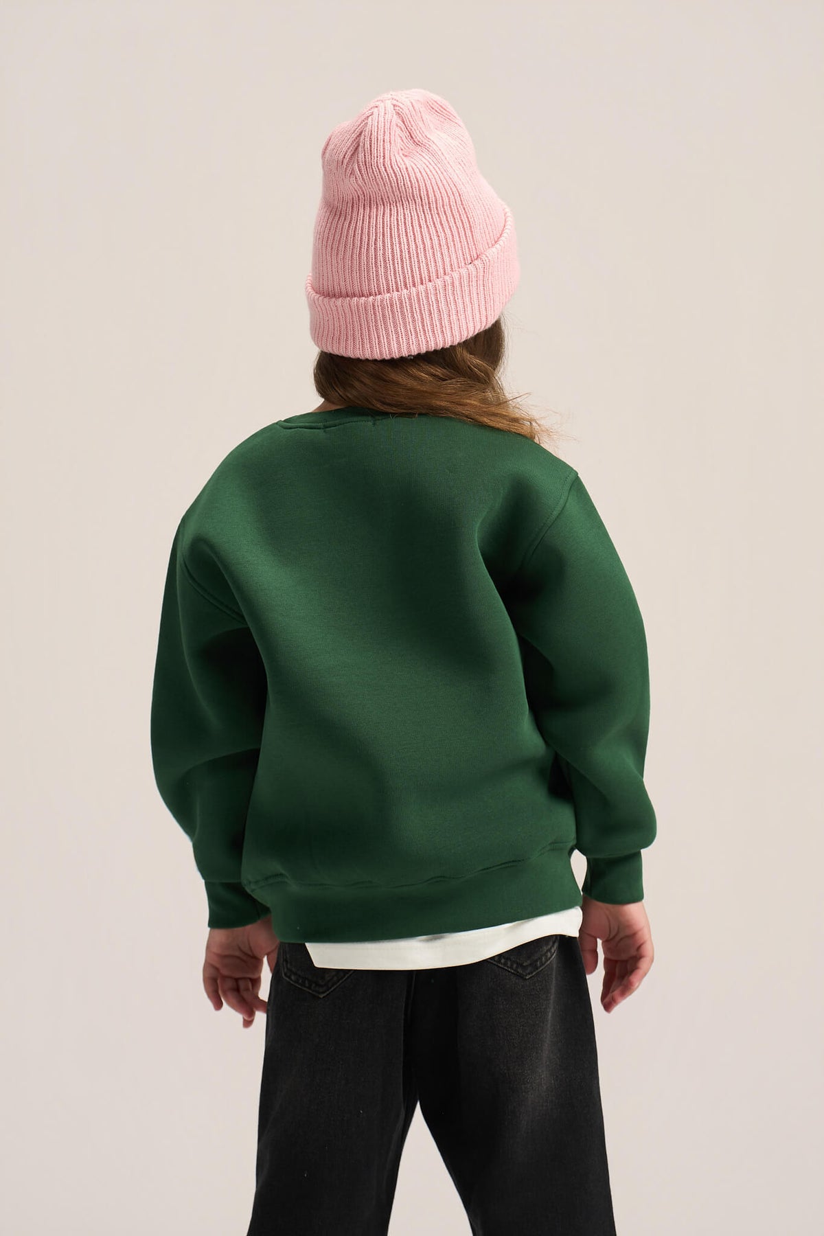 DARK GREEN LITTLE ONES BOXY-FIT CREWNECK