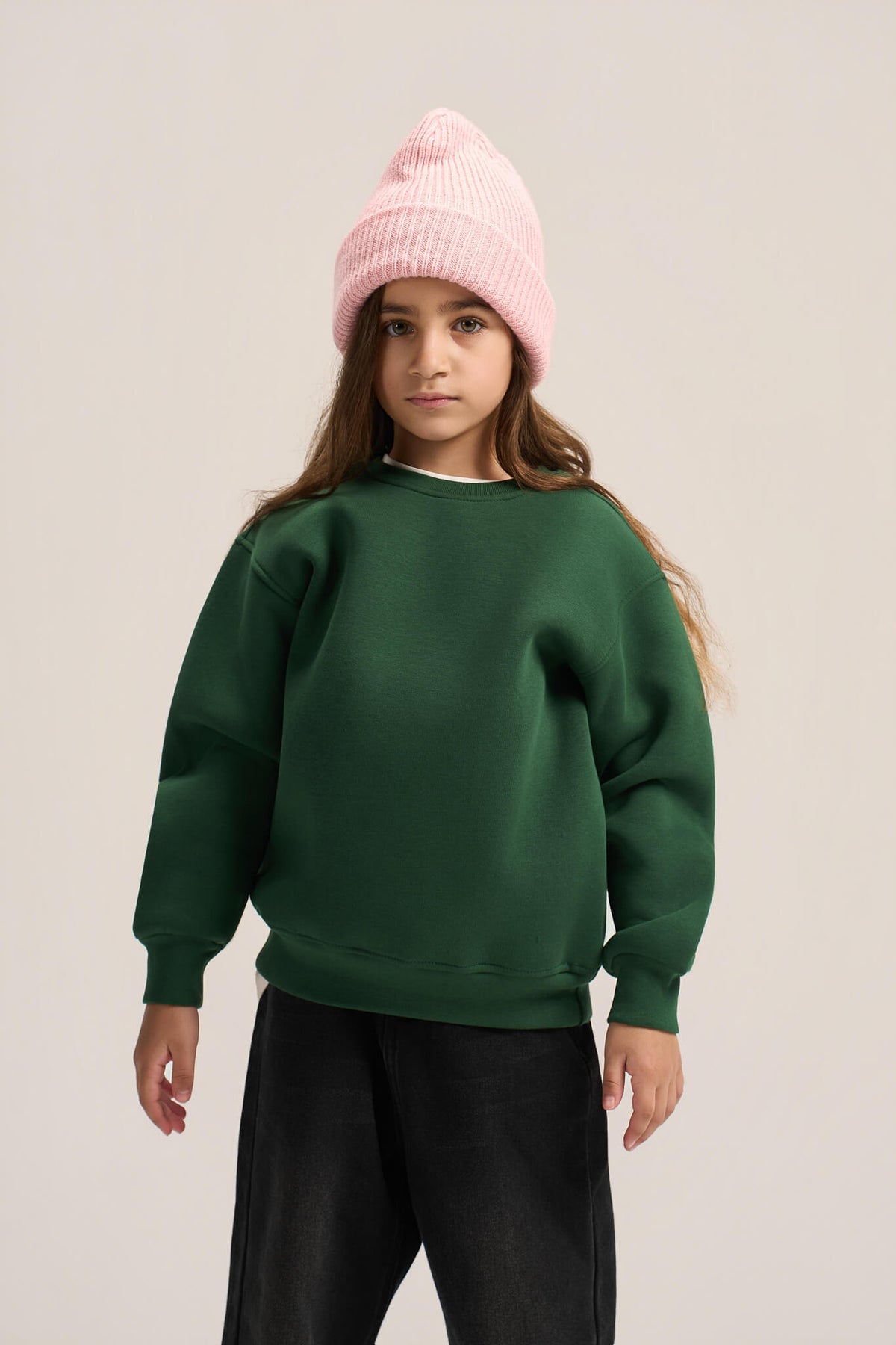 DARK GREEN LITTLE ONES BOXY-FIT CREWNECK
