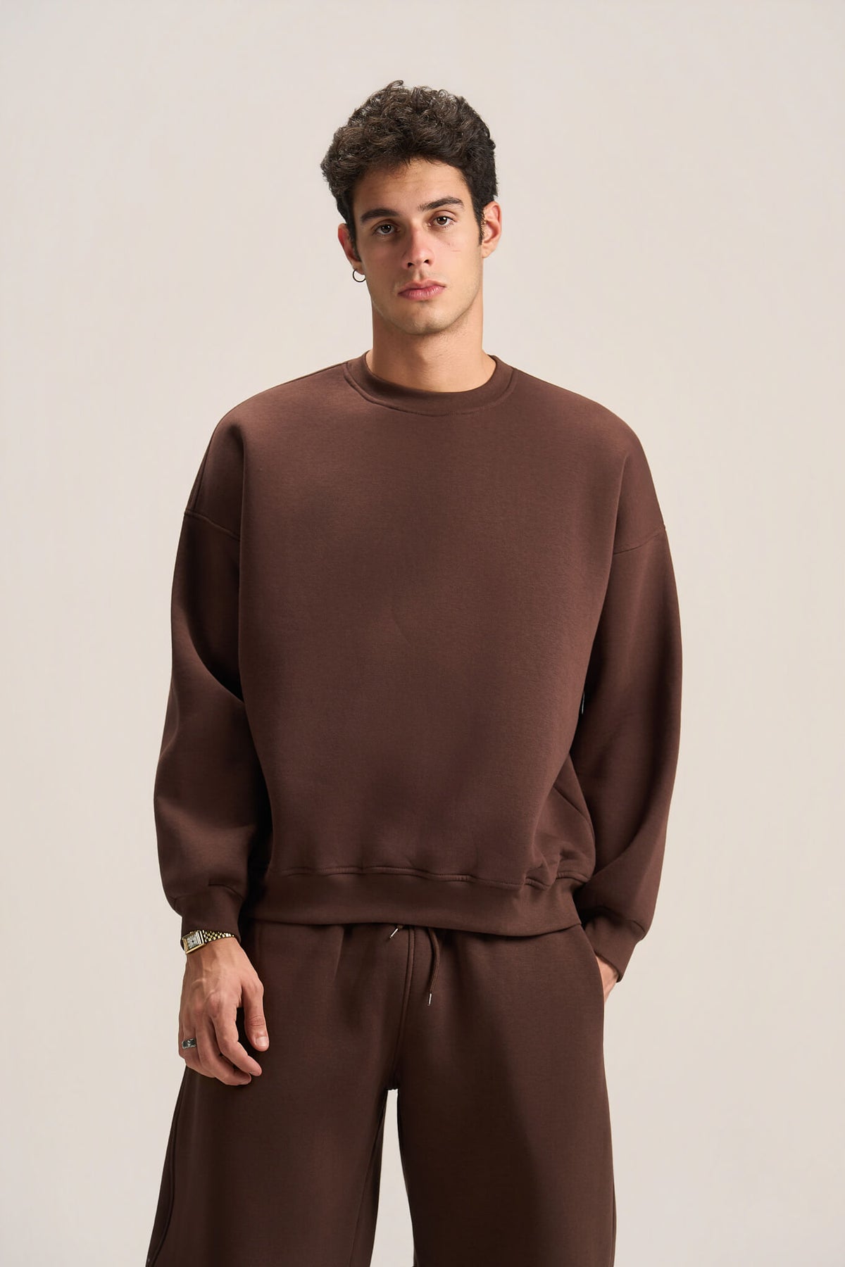 DARK BROWN BOXY-FIT CREWNECK