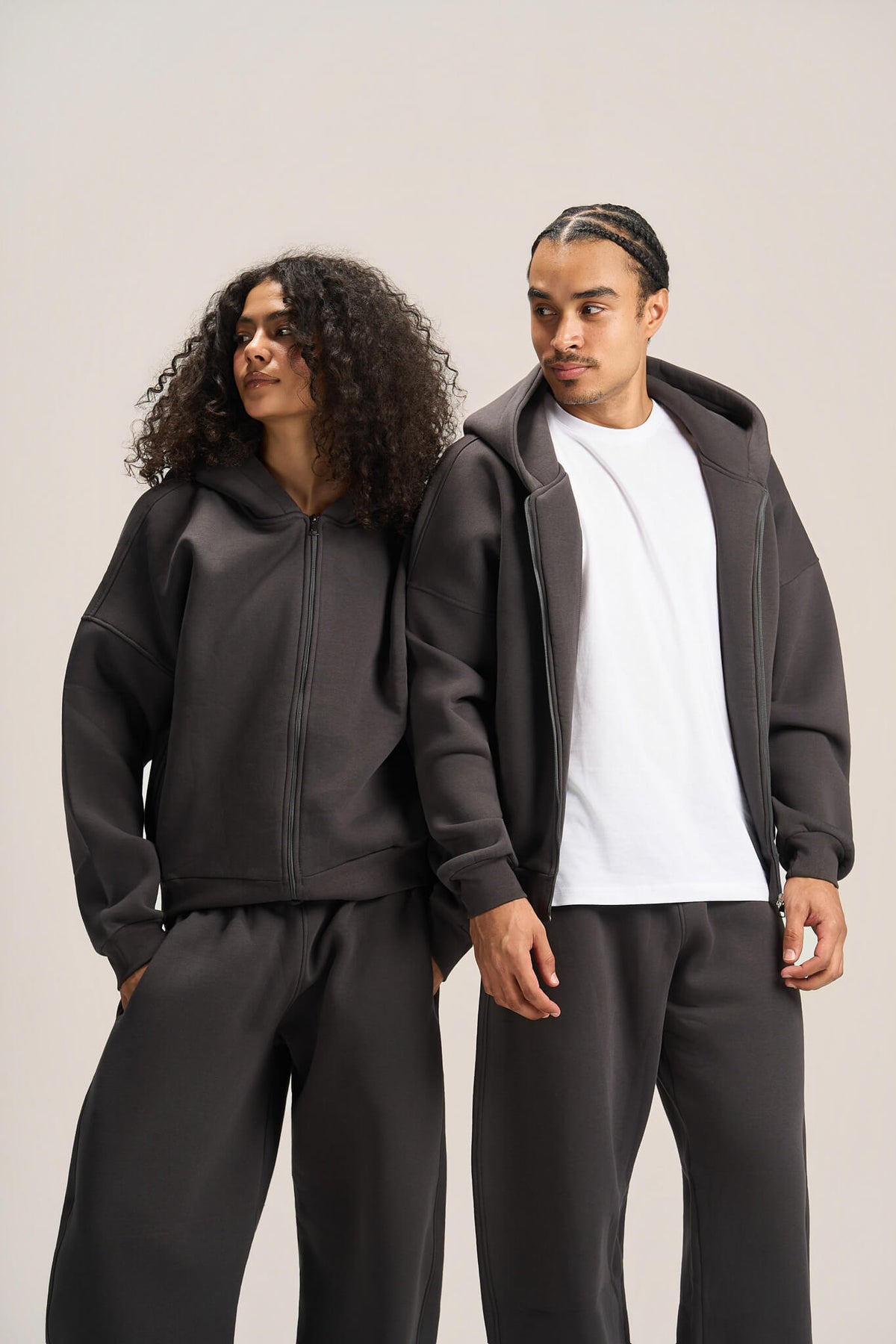 CHARCOAL GREY ESSENTIAL ZIP UP HOODIE