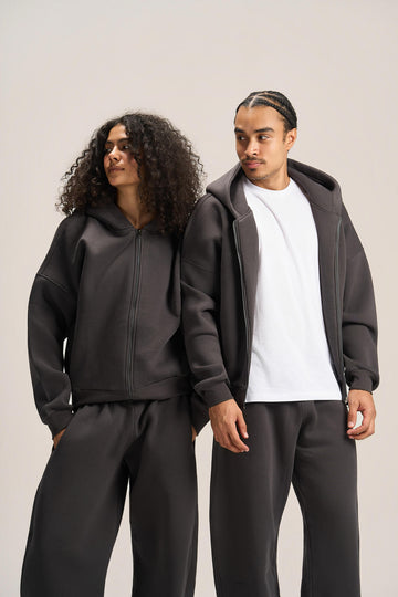CHARCOAL GREY ESSENTIAL ZIP UP HOODIE