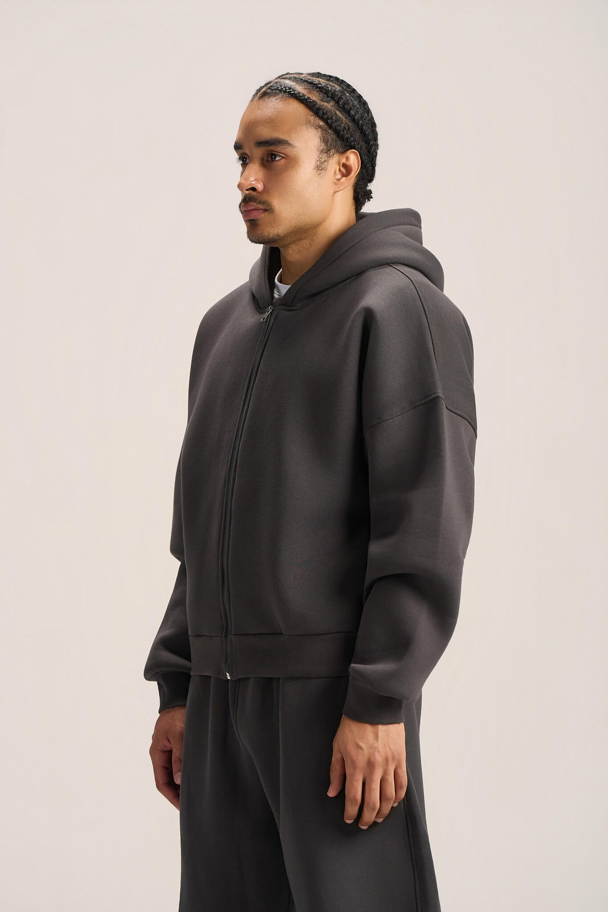 CHARCOAL GREY ESSENTIAL ZIP UP HOODIE