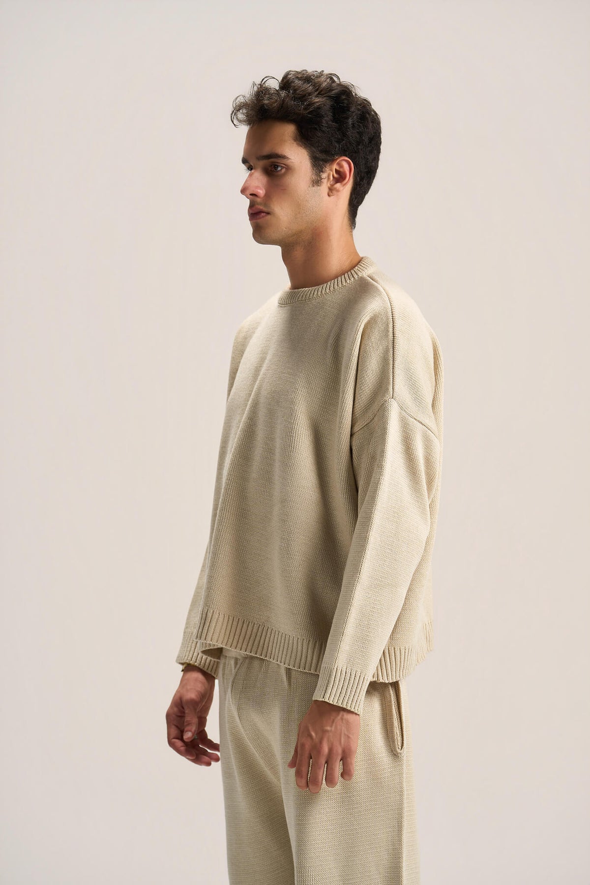 LIGHT BEIGE COZY KNIT PULLOVER