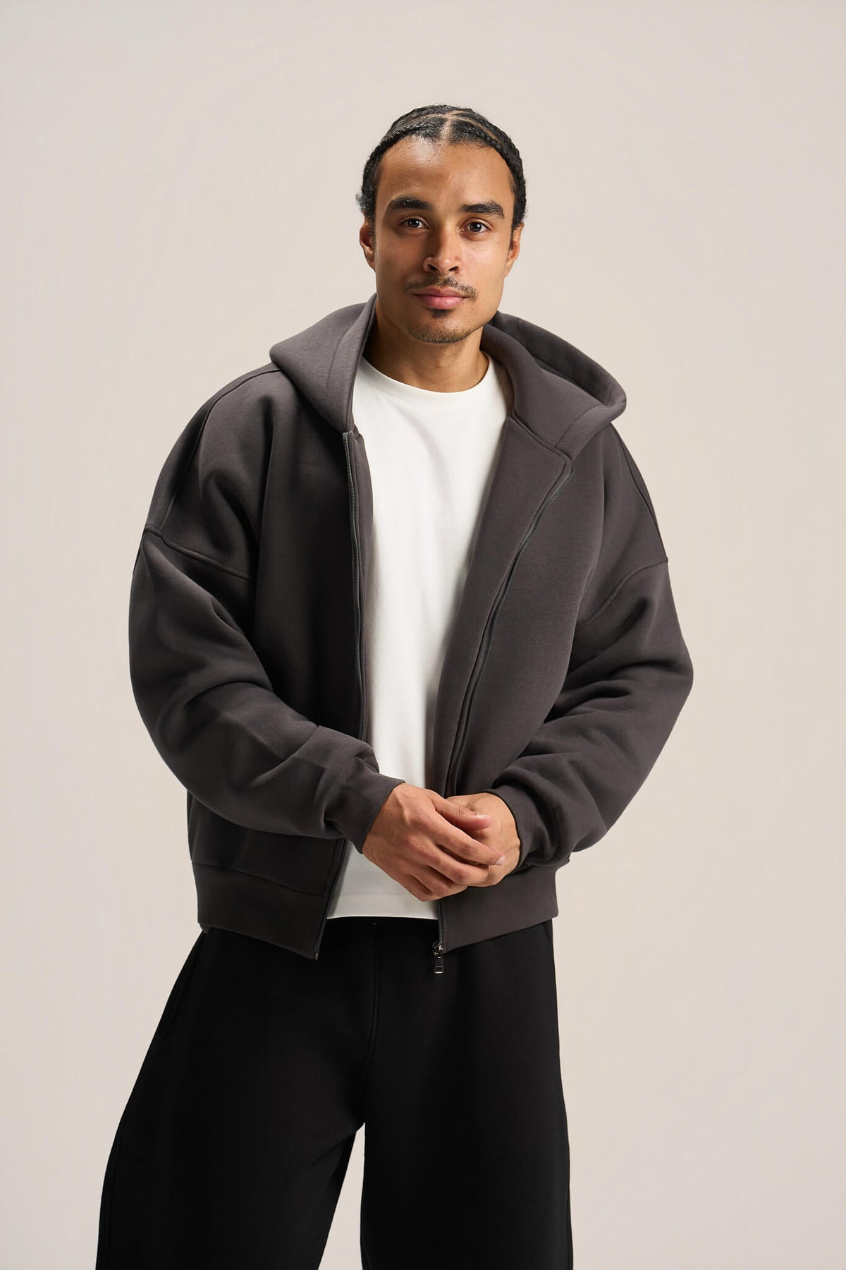 CHARCOAL GREY ESSENTIAL ZIP UP HOODIE