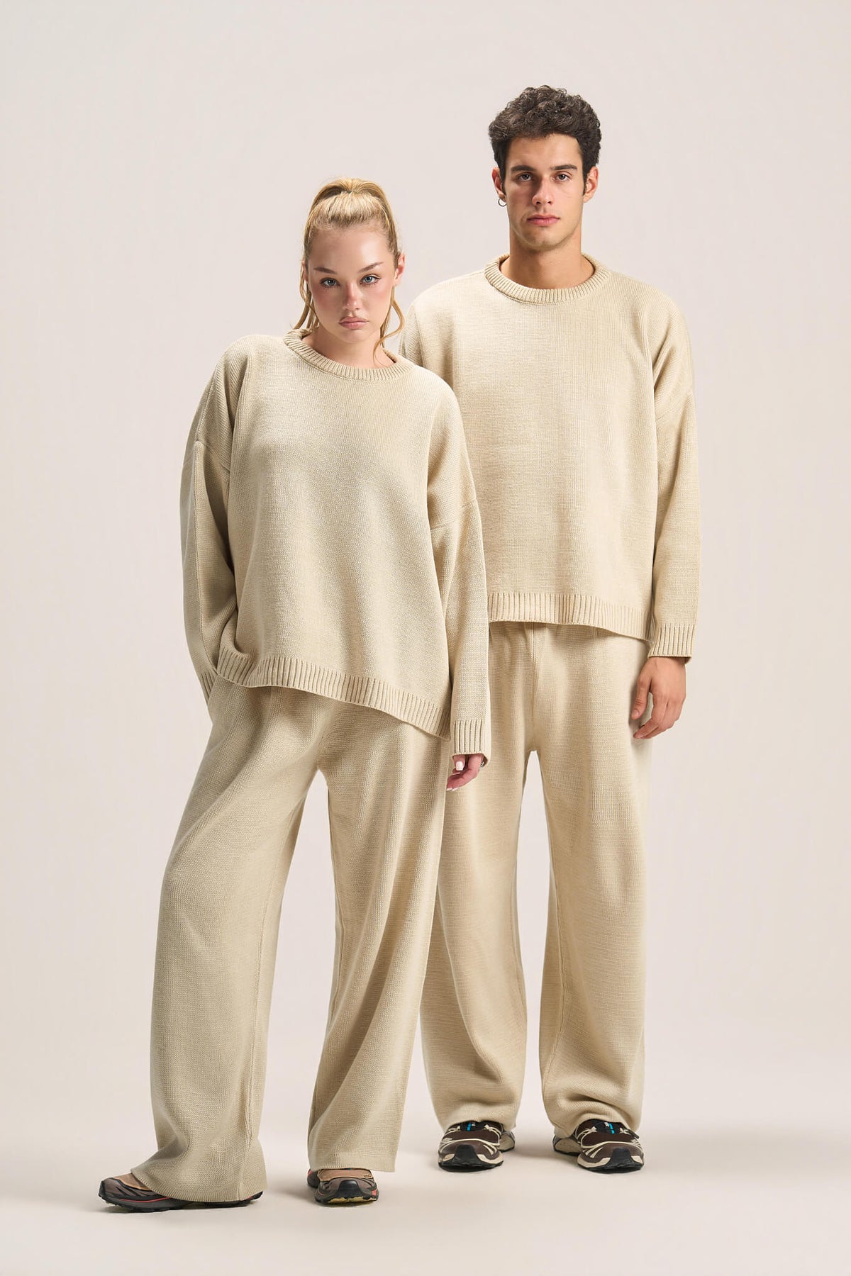 LIGHT BEIGE COZY KNIT PANTS
