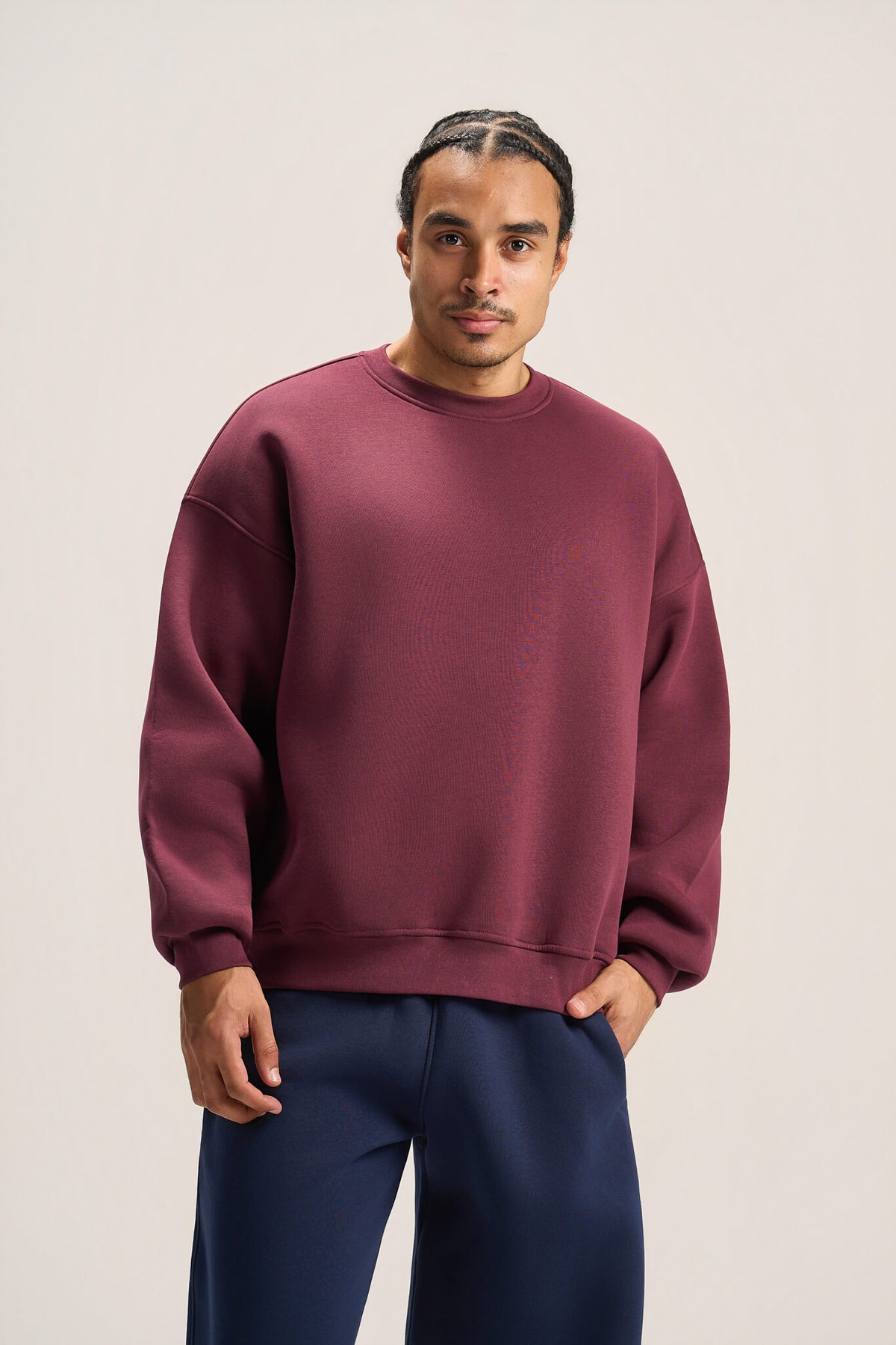 BURGUNDY BOXY-FIT CREWNECK