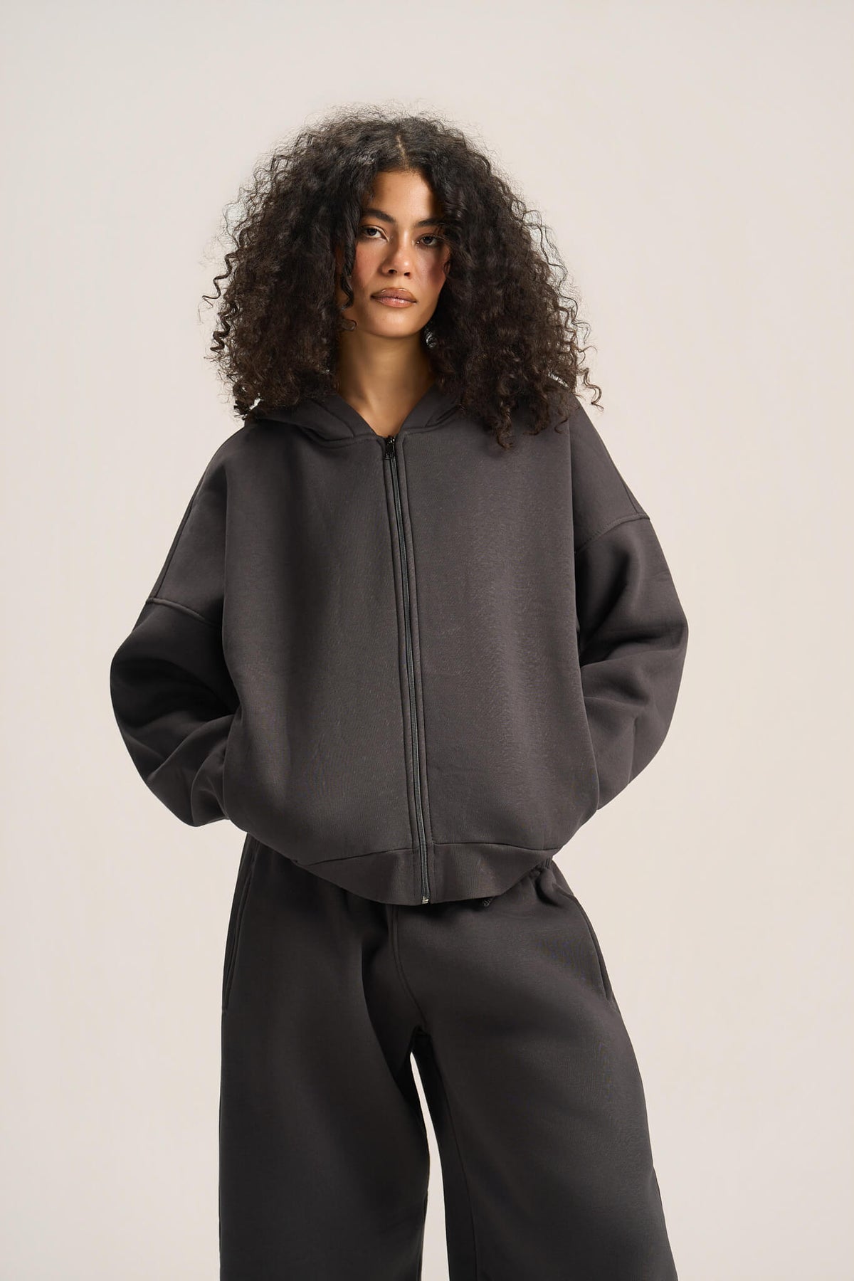 CHARCOAL GREY ESSENTIAL ZIP UP HOODIE