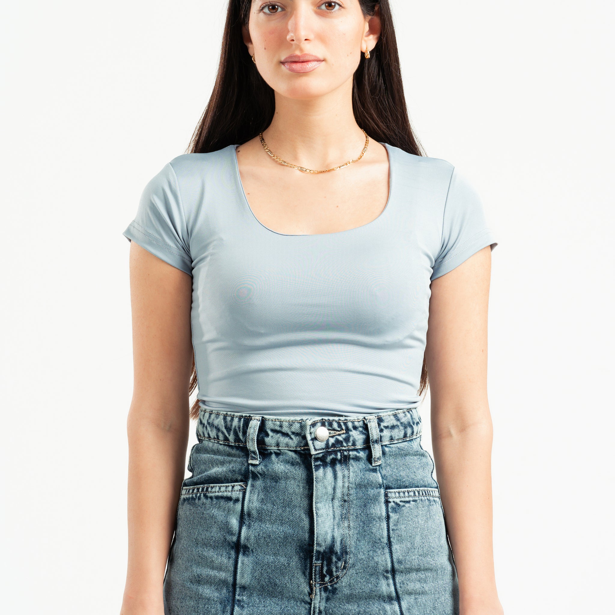 LIGHT GREY ESSENTIAL WIDE NECK TOP