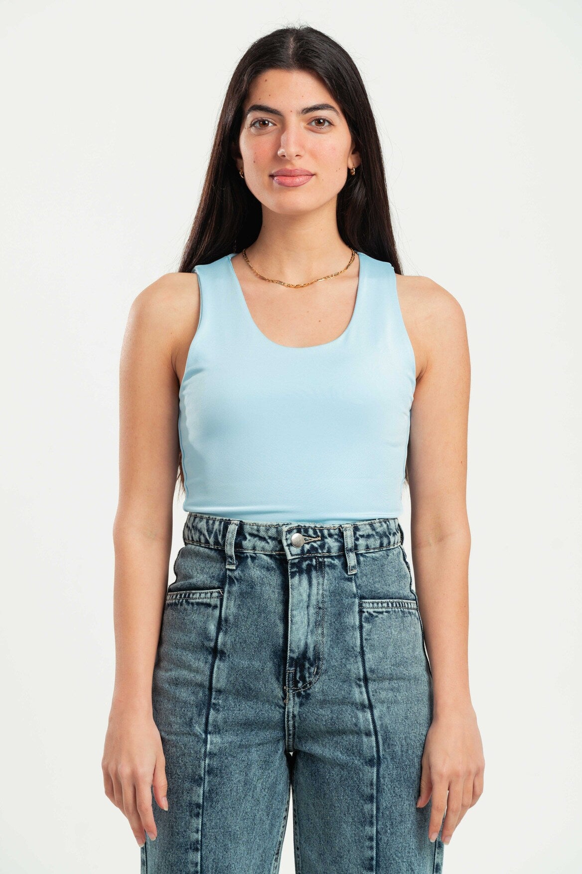 SKY-BLUE SLEEVELESS TOP