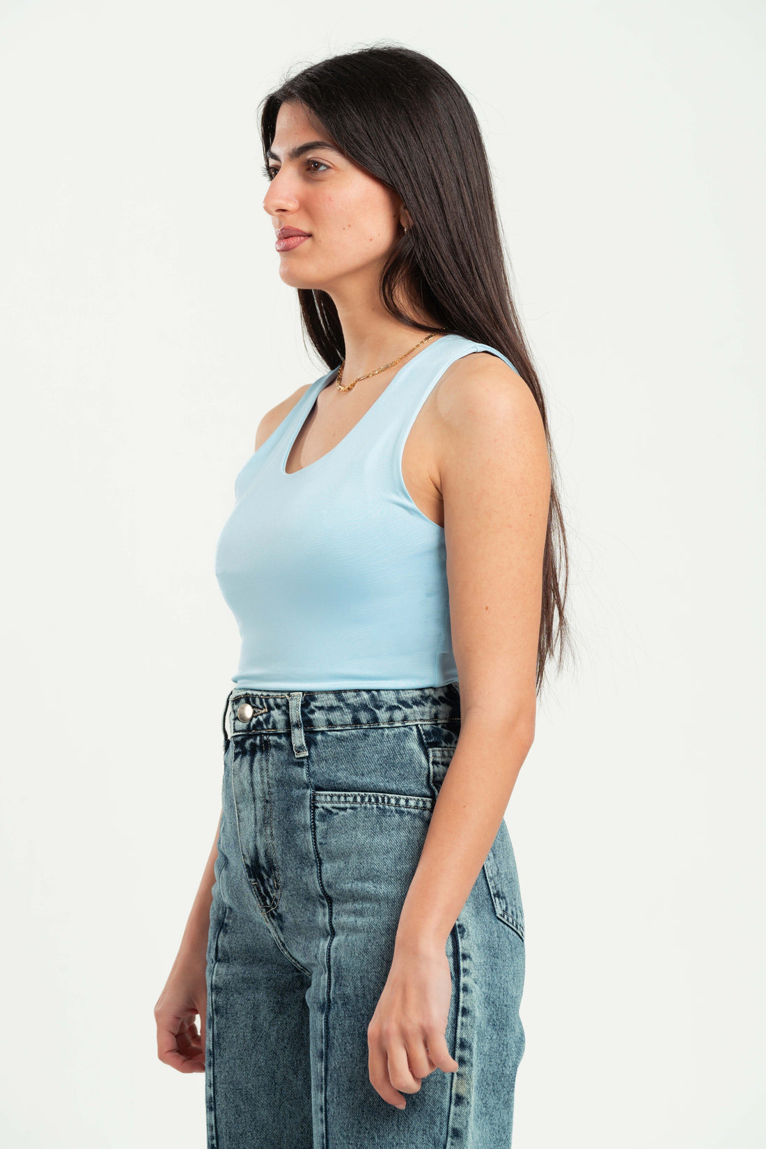 SKY-BLUE SLEEVELESS TOP