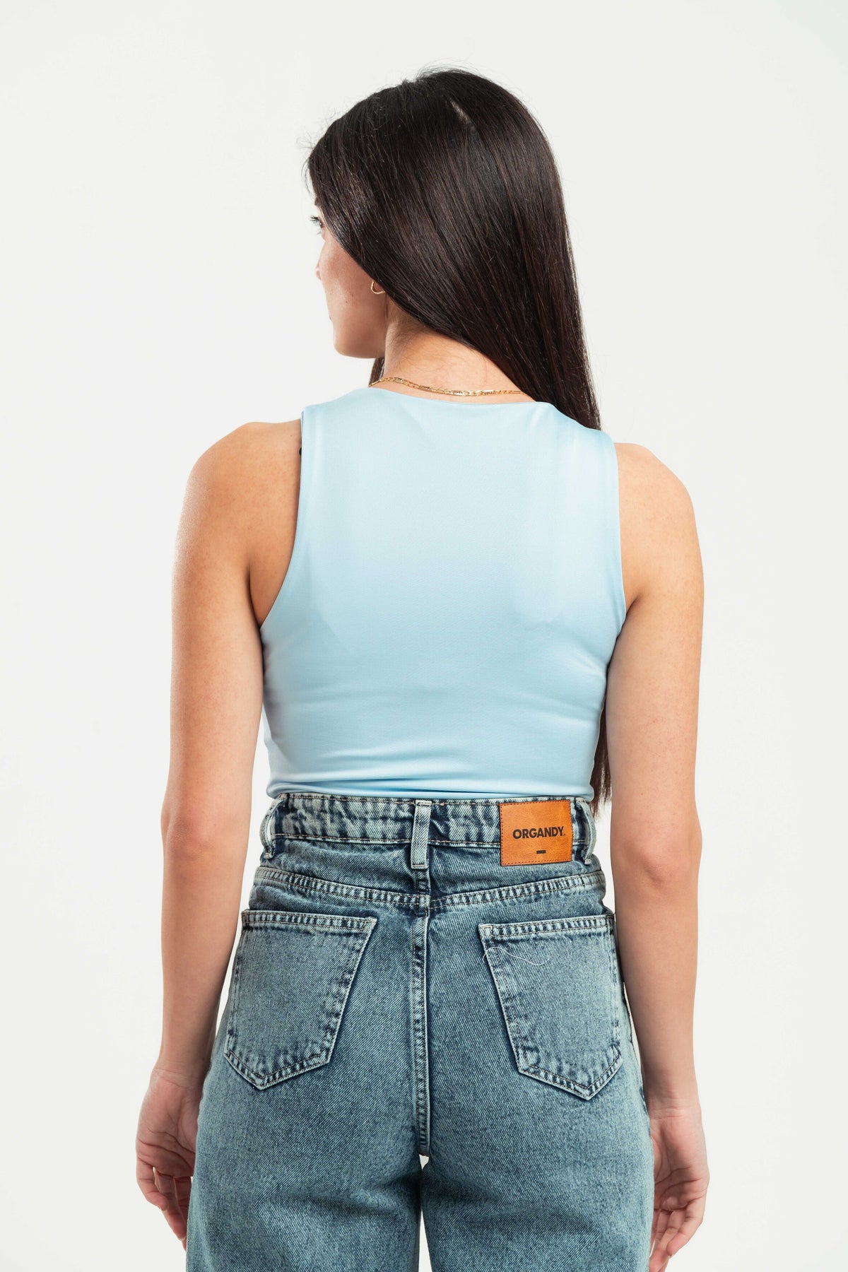 SKY-BLUE SLEEVELESS TOP