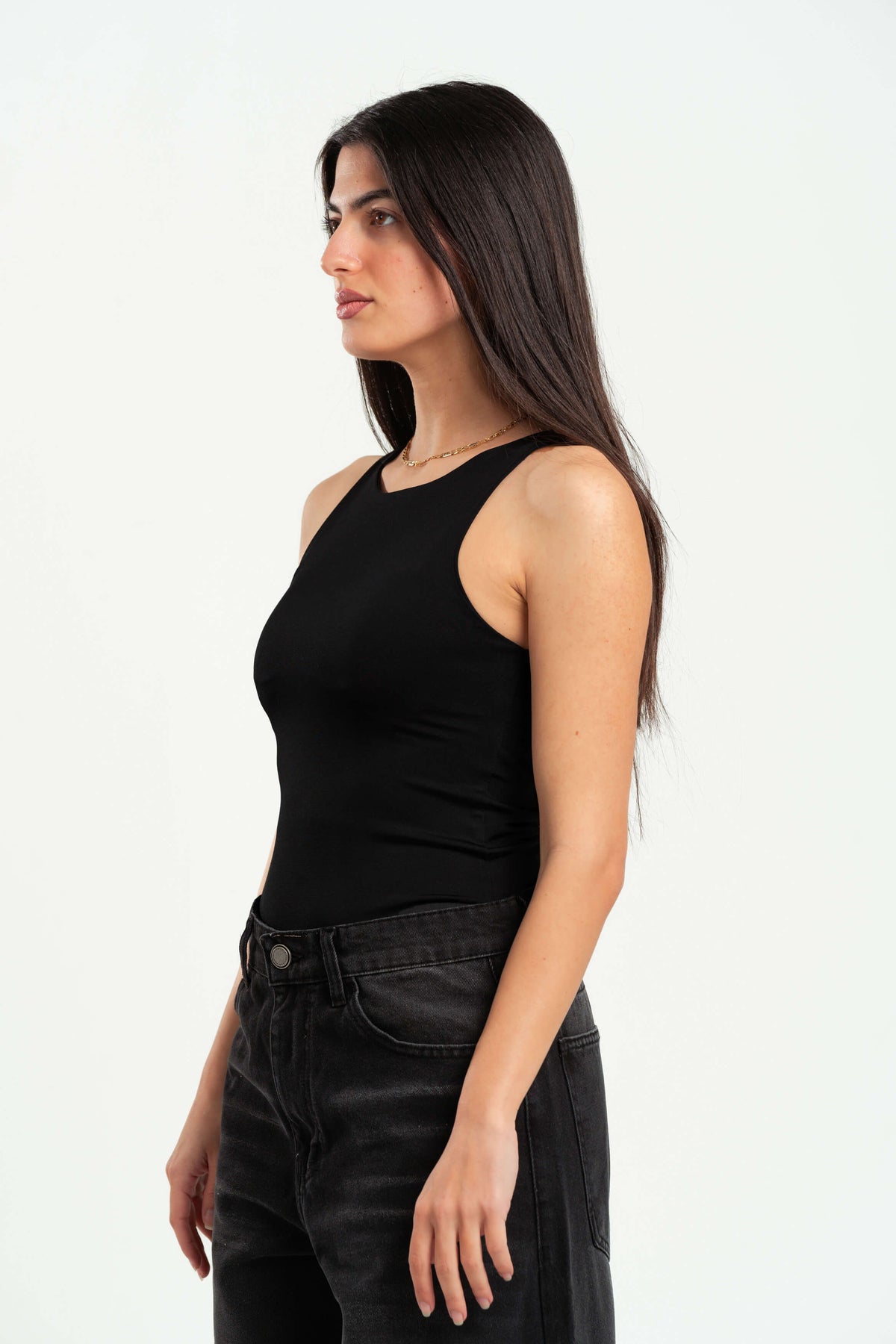 BLACK ROUND NECK BODYSUIT