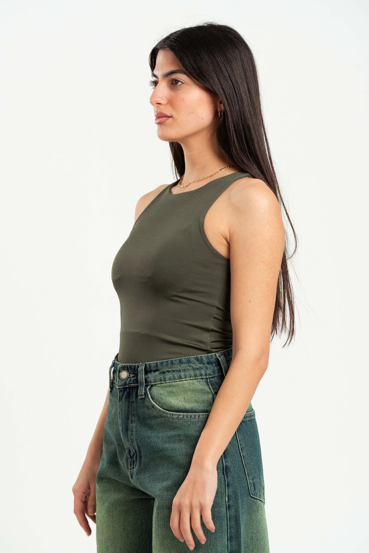 FOREST GREEN ROUND NECK BODYSUIT