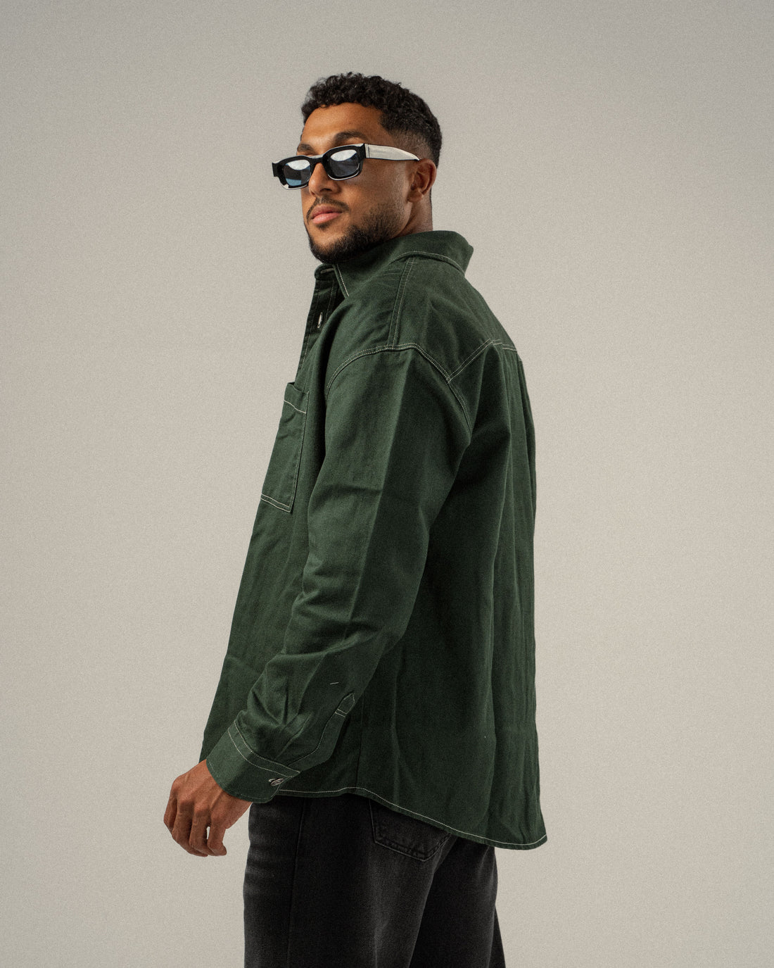 DARK GREEN GABARDINE JACKET SINGLE POCKET