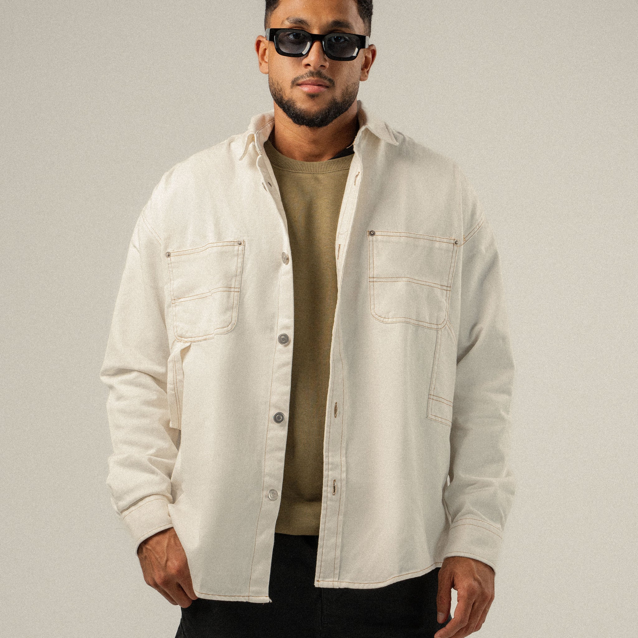 BEIGE GABARDINE JACKET DOUBLE-POCKET