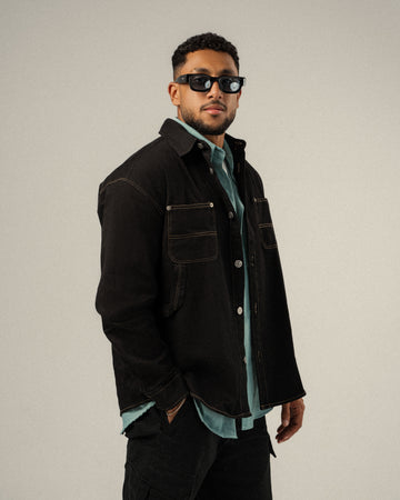 BLACK GABARDINE JACKET DOUBLE-POCKET