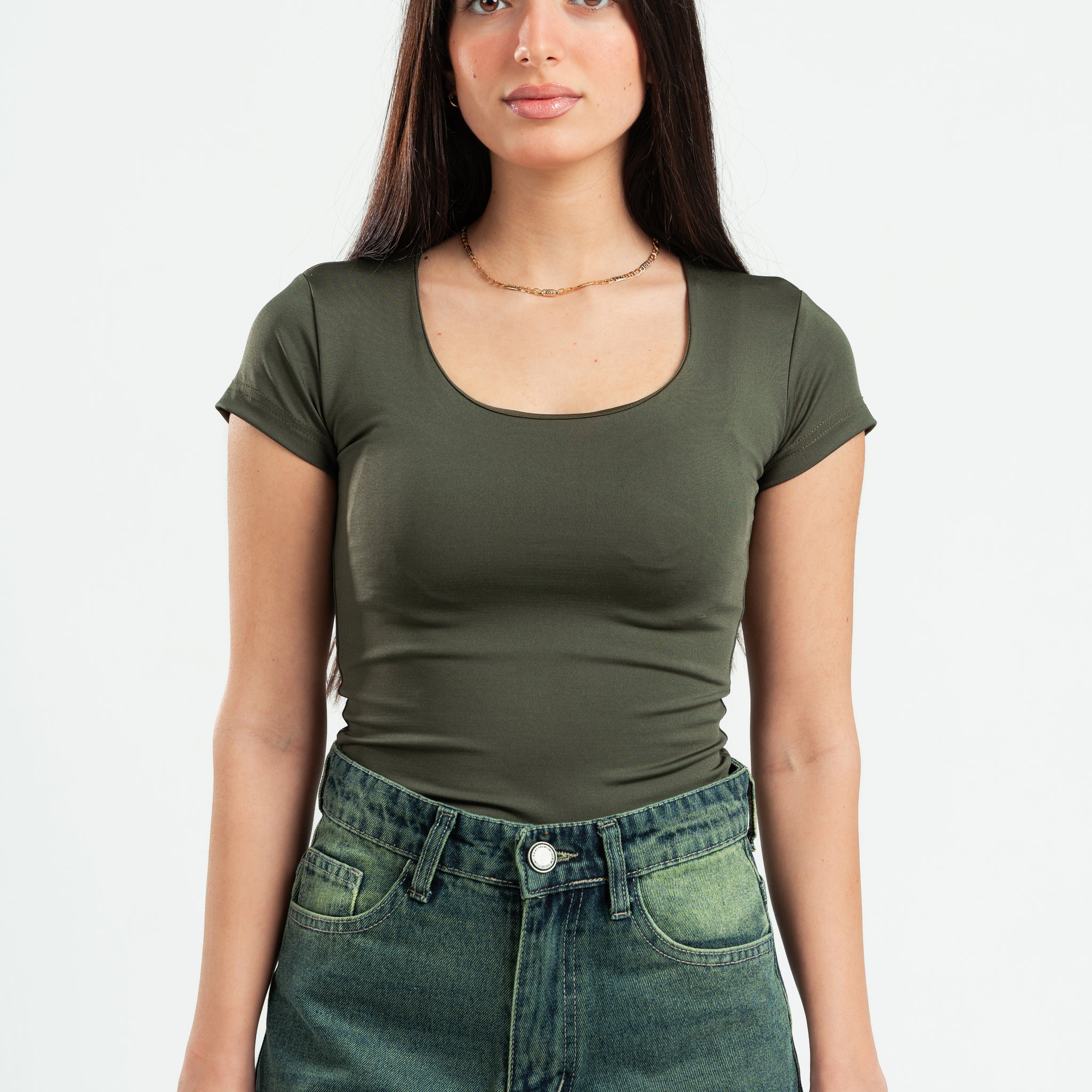 FOREST GREEN ESSENTIAL WIDE NECK TOP