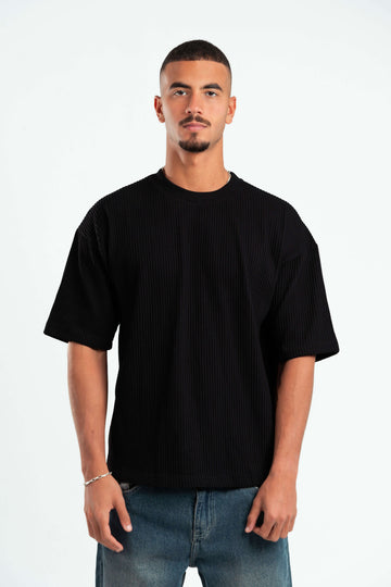 BLACK HEAVY RIBBED BOX-TEE