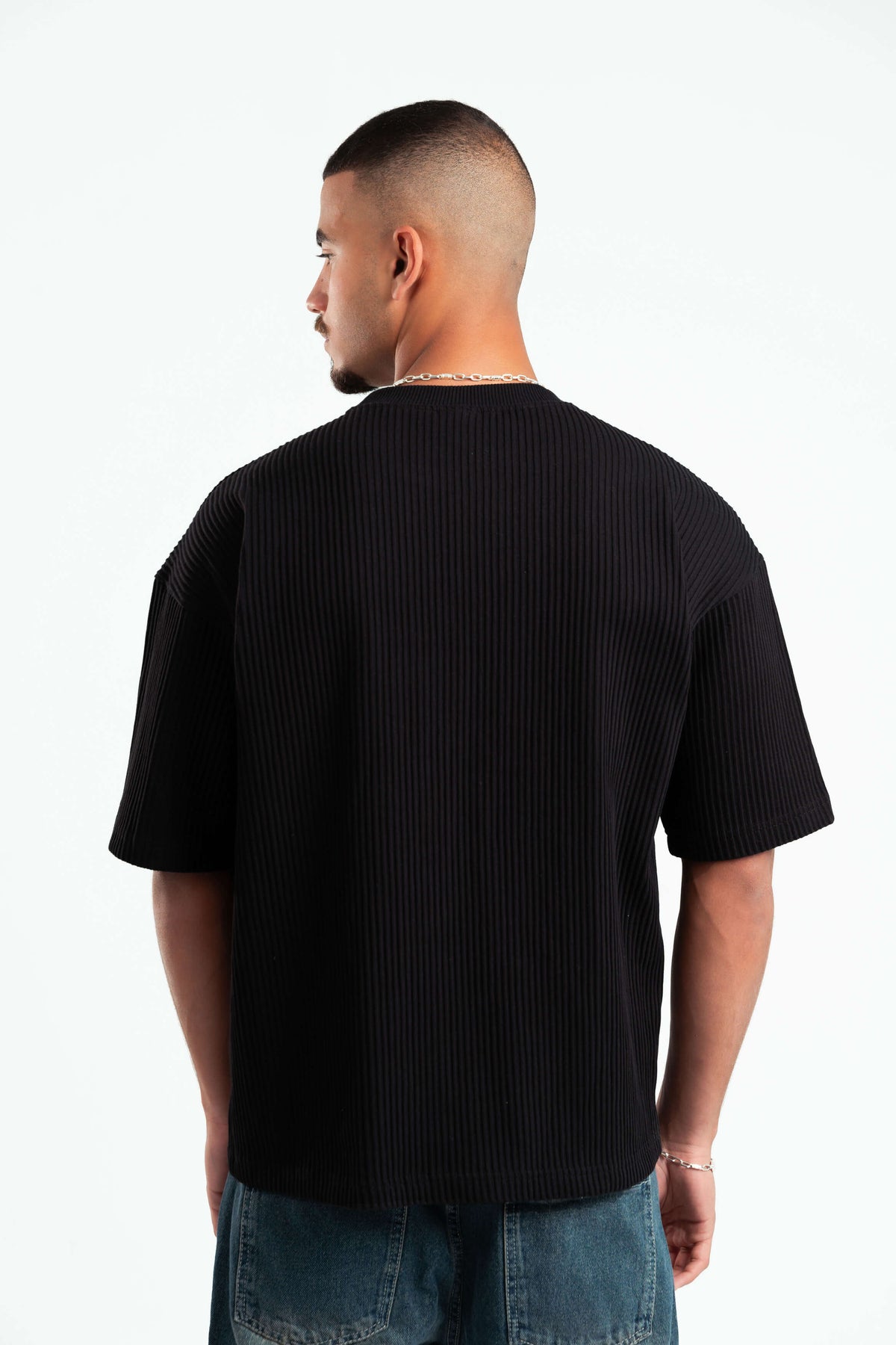 BLACK HEAVY RIBBED BOX-TEE