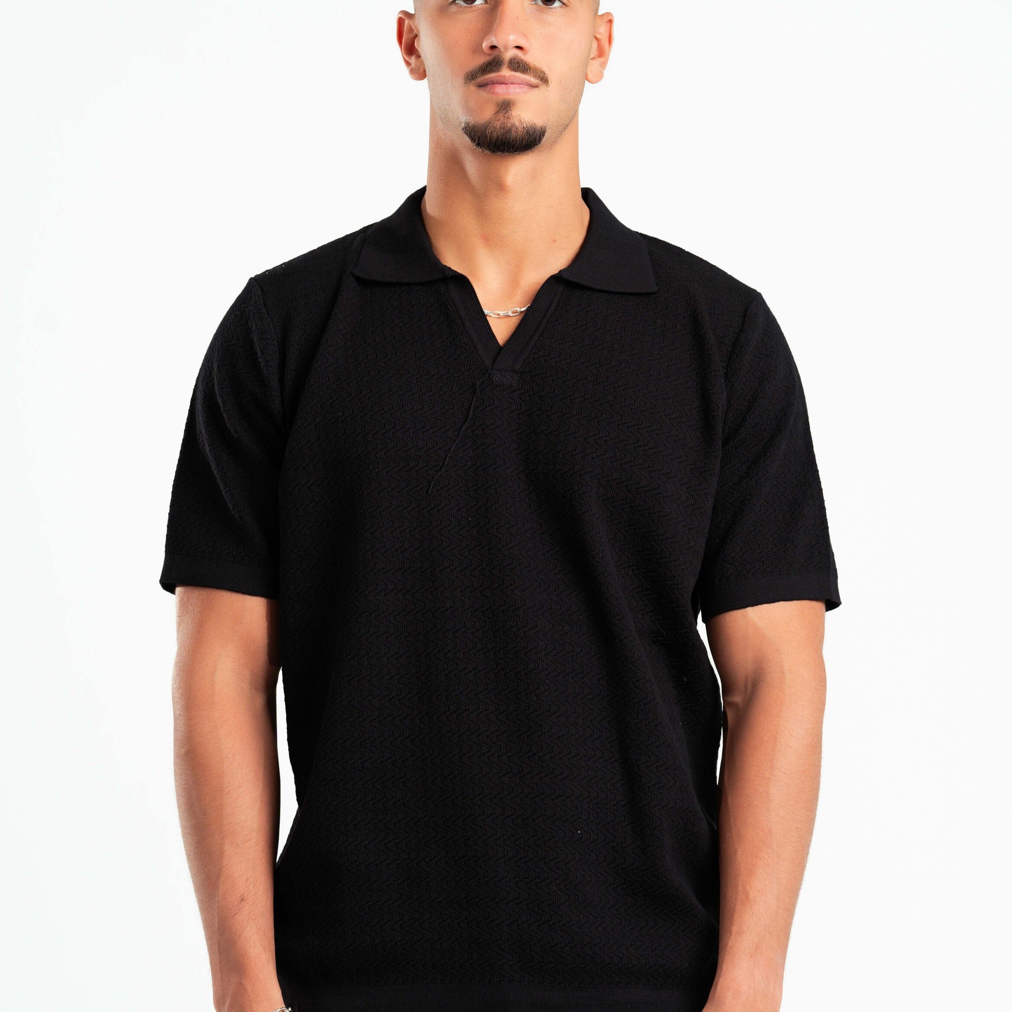 BLACK RIPPLED POLO TEE