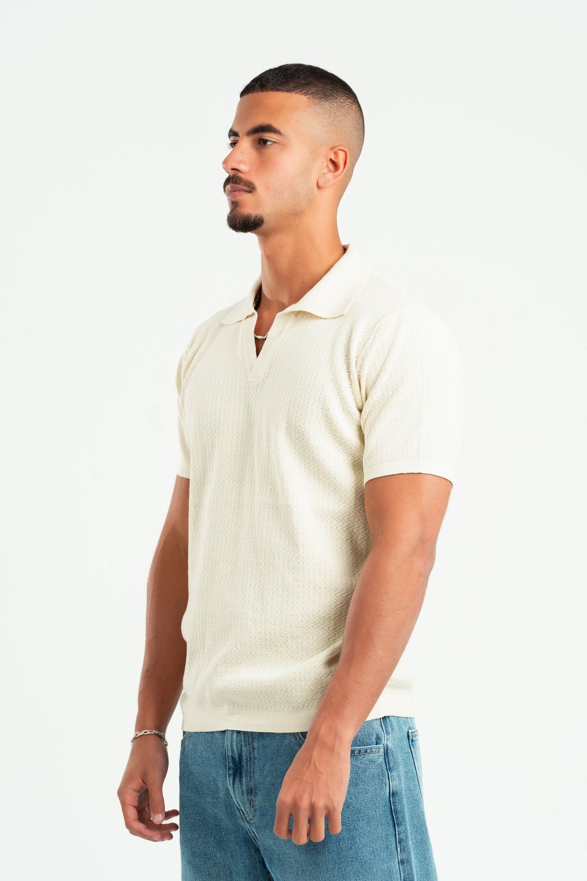 BEIGE WAVY TEXTURE KNIT POLO 03