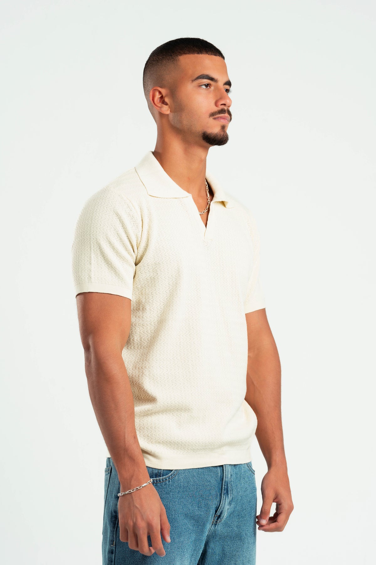 BEIGE WAVY TEXTURE KNIT POLO 03