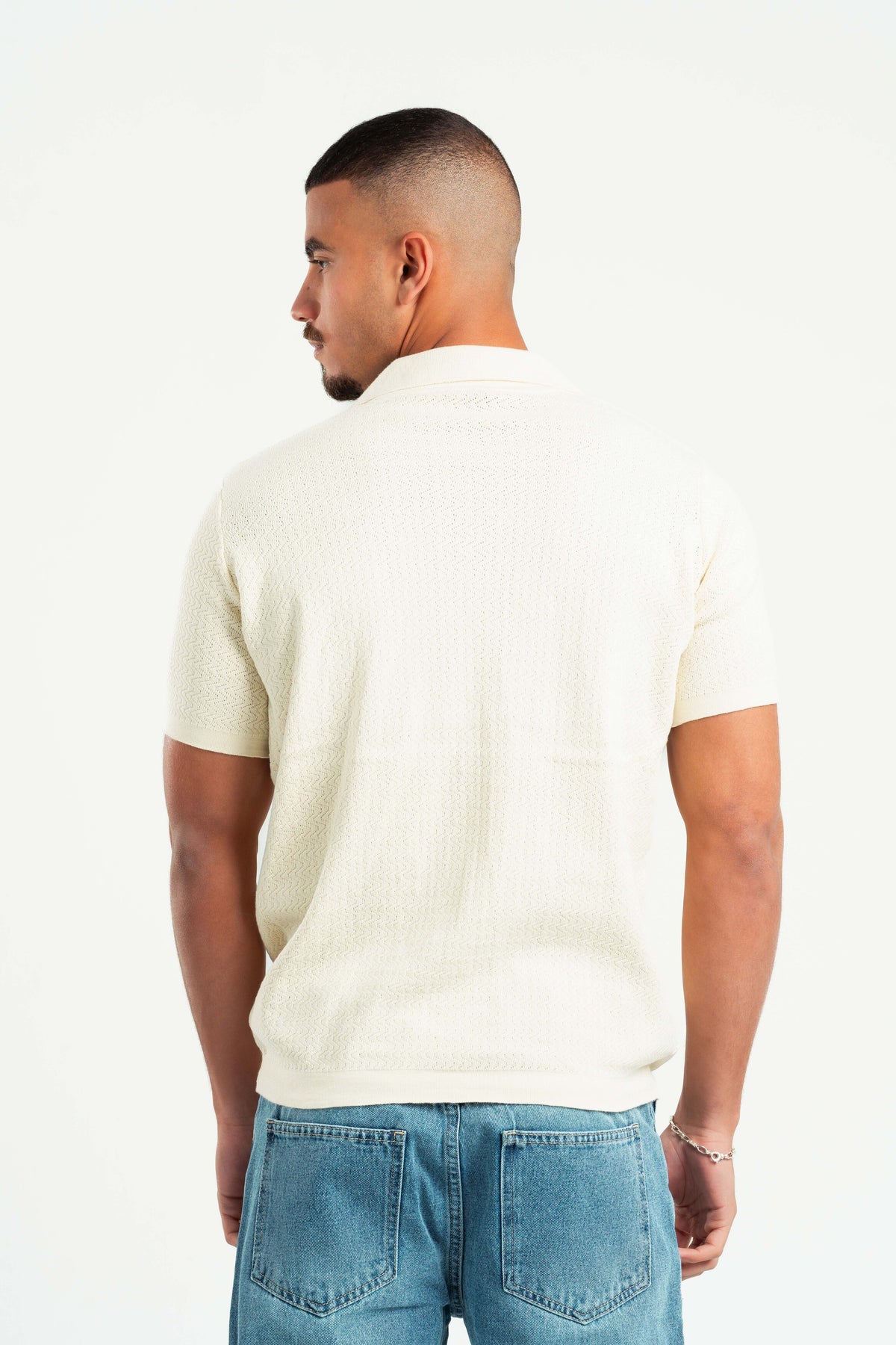 BEIGE WAVY TEXTURE KNIT POLO 03