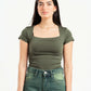 FOREST GREEN SQUARE NECK HALF SLEEVES TOP