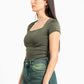 FOREST GREEN SQUARE NECK HALF SLEEVES TOP
