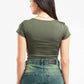 FOREST GREEN SQUARE NECK HALF SLEEVES TOP