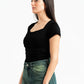 BLACK SQUARE NECK HALF SLEEVES TOP
