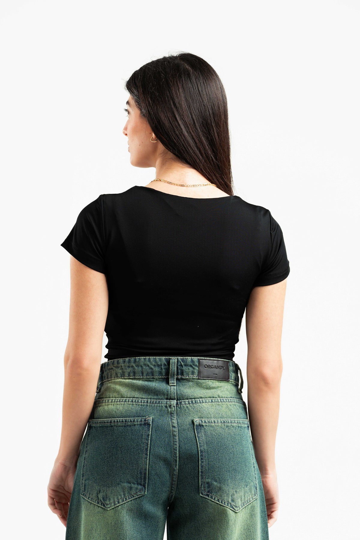 BLACK SQUARE NECK HALF SLEEVES TOP