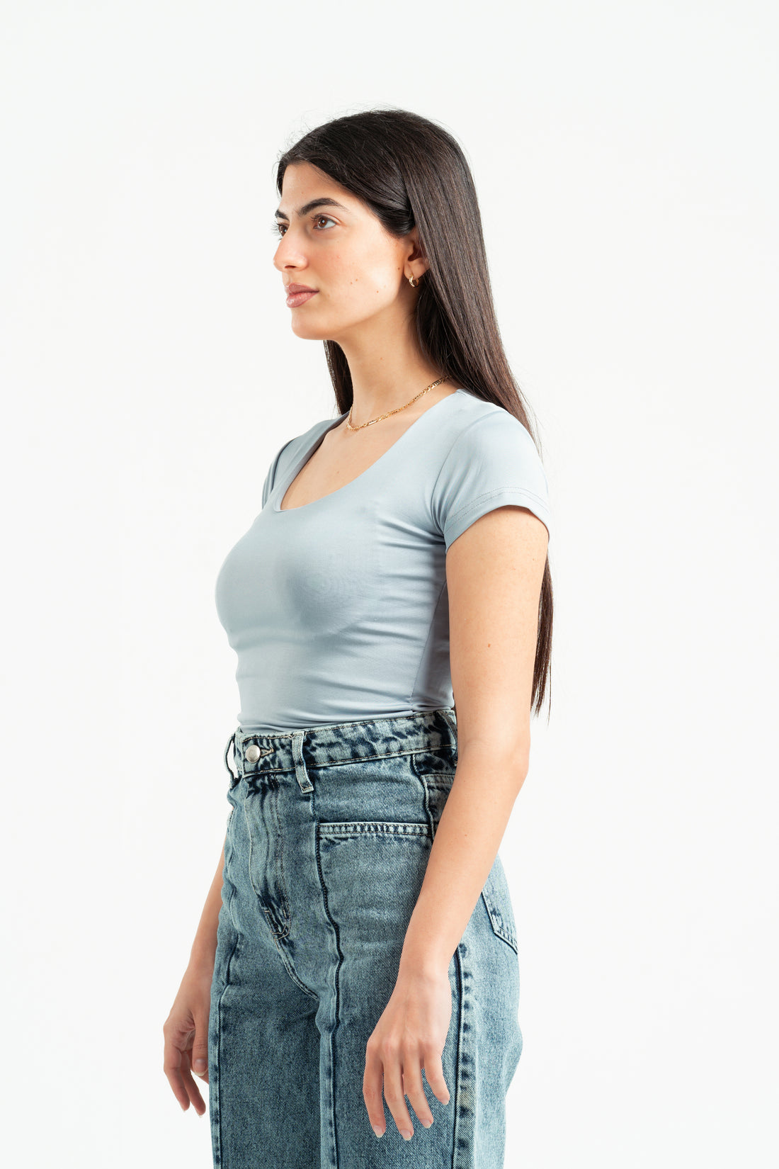 LIGHT GREY ESSENTIAL WIDE NECK TOP