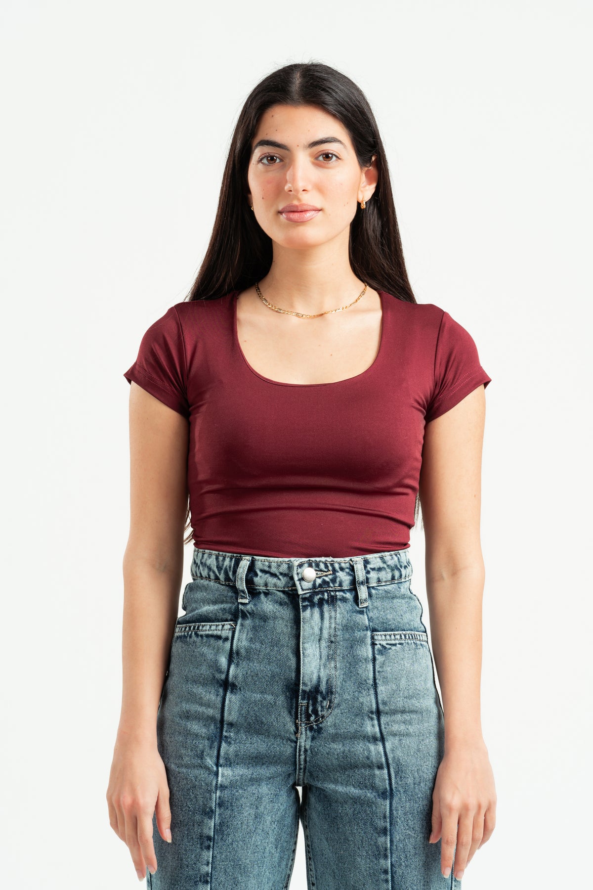 BURGUNDY ESSENTIAL WIDE NECK TOP